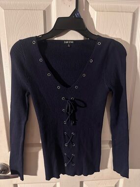 Y2k Diva Star Navy Ribbed Knit Top - Classic Scoop Neck